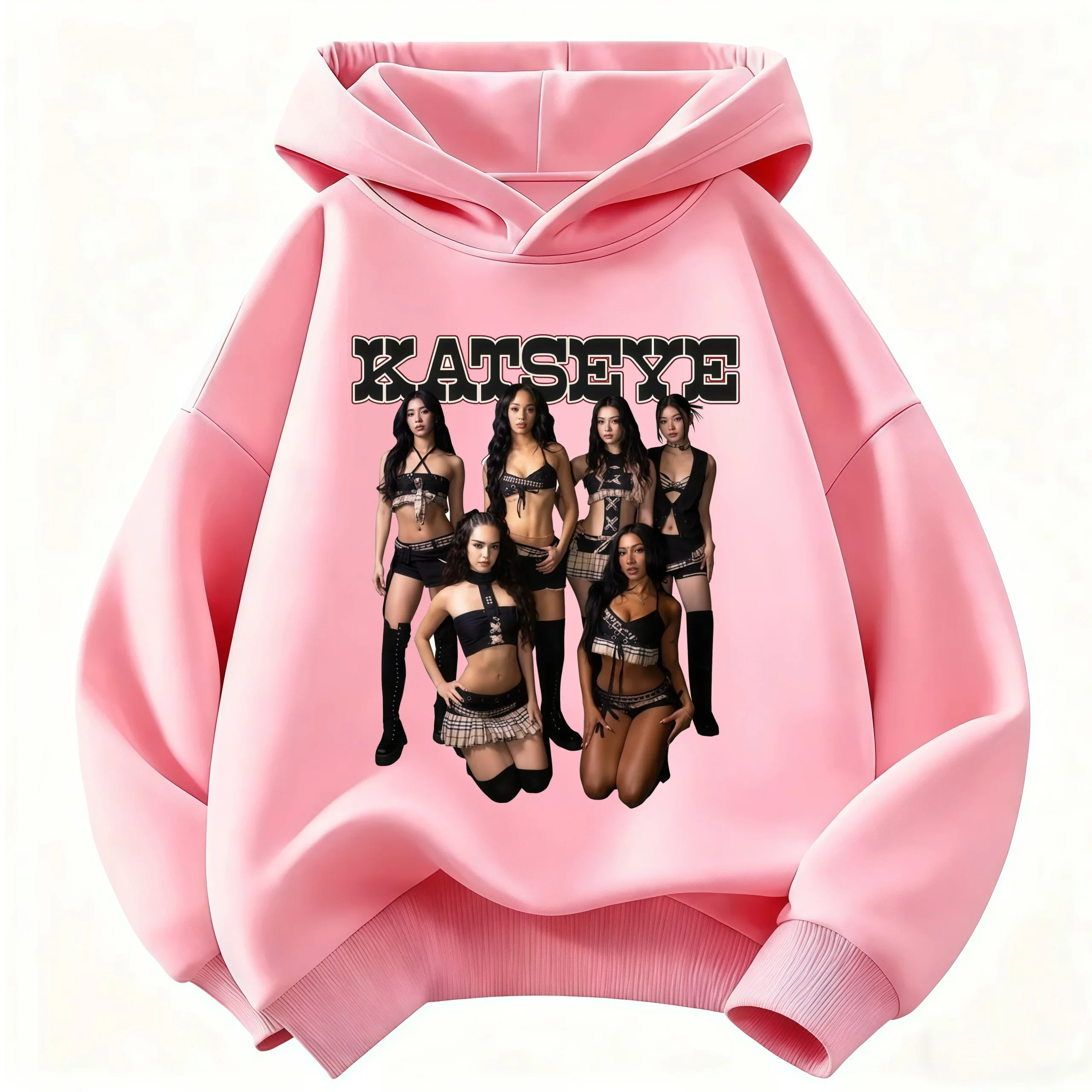 Kinder Rosa KATSEYE Cartoon-Figur Hoodie Kinder Lockerer Lässiger Kapuzenpullover Mädchen Mode Grafik Pullover Alltags-Oberteil – Detail 3