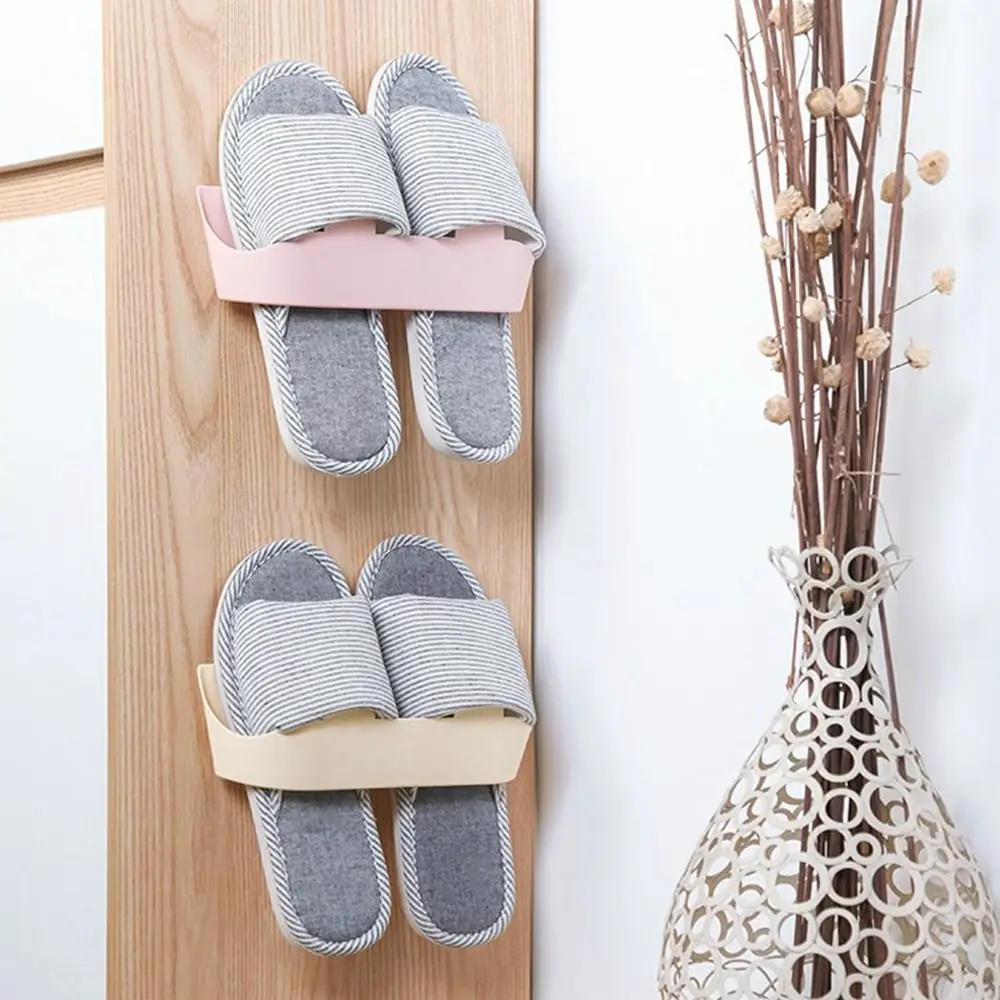 

Universal Plastic Slippers Rack Wall Mounted Space Saving Shoes Hanger Self Adhesive Shoe Drying Rack Home