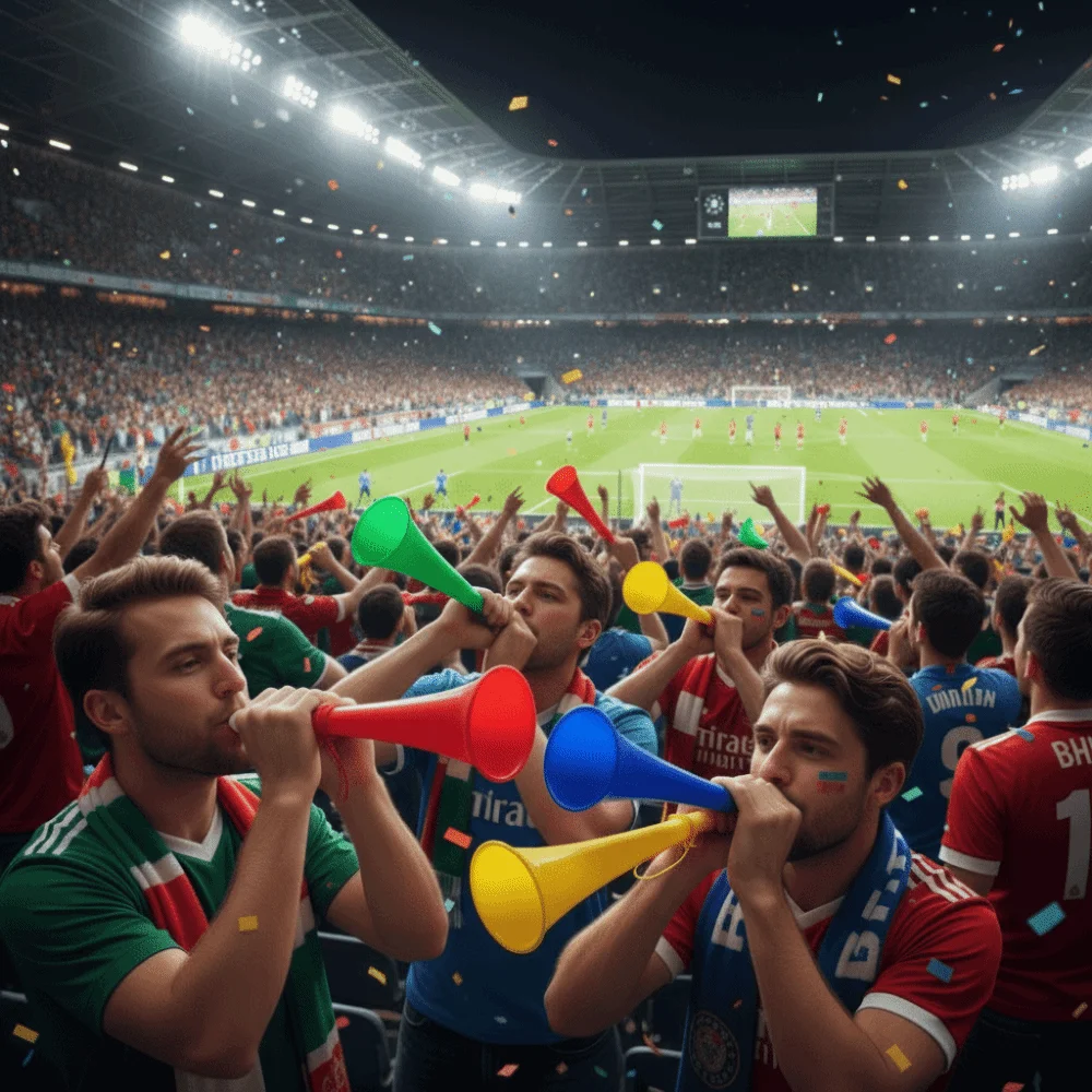 

Громкая портативная вукузела 27,5 см с ремешком, имитирующая звук бычьего рога, случайный цвет, для стадионов, спортивных мероприятий, реквизит для болельщиков