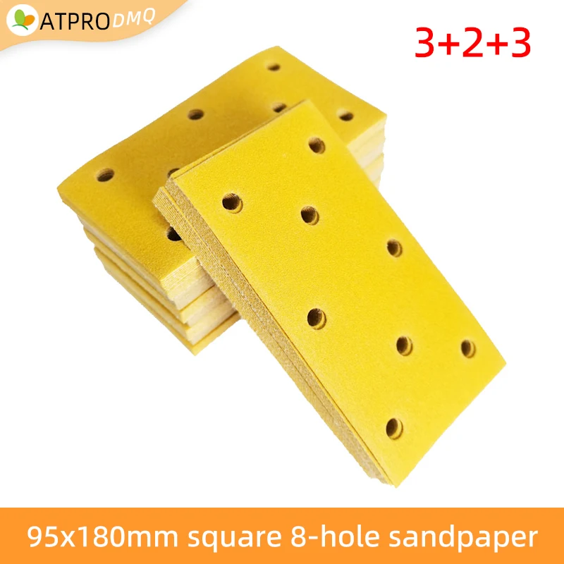 

ATPRO 95x180mm Square 8-hole Sandpaper Flocking Square Sand Tray Abrasive Car Paint Wood Grinding 80-400grit