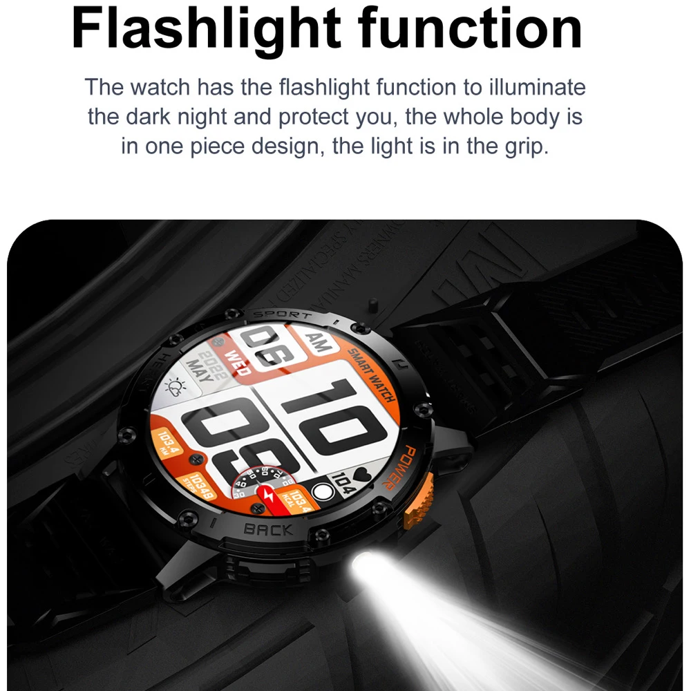 أحدث ساعة ذكية الرياضة في الهواء الطلق اللياقة البدنية الرجال شاشة AMOLED مصباح ليد جيب معدل ضربات القلب الصحة Waterpoof الأزرق الأسنان دعوة Smartwatch