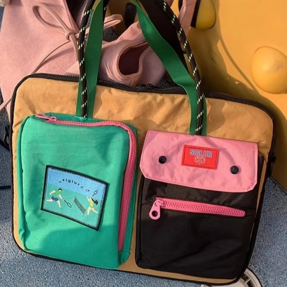 Casual Contrast Color Computer Bag Canvas Multi-pockets Tote Laptop Bag Large Capacity Portable Travel laptop bag back to school