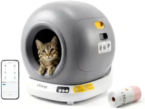 Self-Cleaning Automatic Cat Litter Box, Compact Footprint for Small Spaces & Apartments, Dual Safety Sensors, Jam