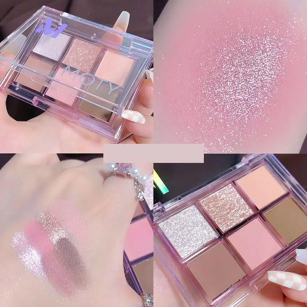 Placa de sombra de ojos de maquillaje desnudo de 6 colores, paleta de sombras de ojos de maquillaje de estudiante mate de Color tierra, lentejuelas, H1L9