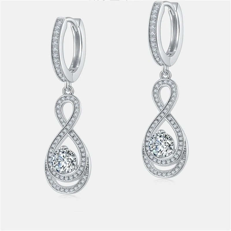 إيه 017879   Lefei الموضة العصرية الكلاسيكية الفاخرة مويسانيتي عدد 8 Waterdrop القرط للنساء سحر الفضة 925 مجوهرات الحفلات هدية