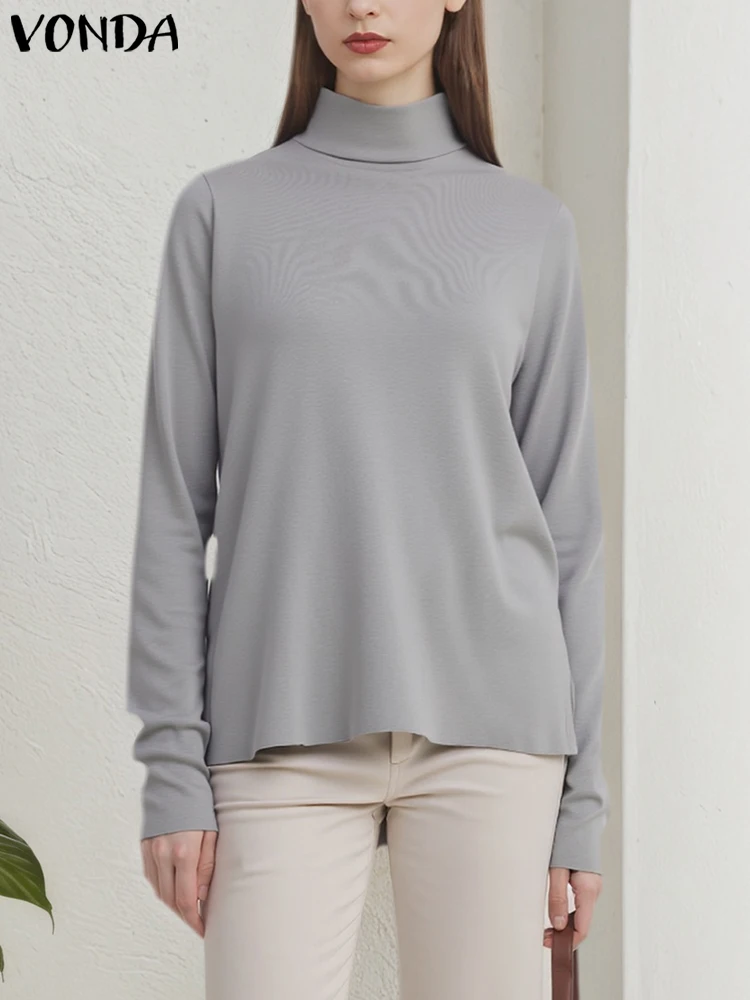 

VONDA 2025 модные пуловеры женские зимние свитера водолазка вязаные джемперы осень с длинным рукавом однотонные базовые мягкие топы свитер