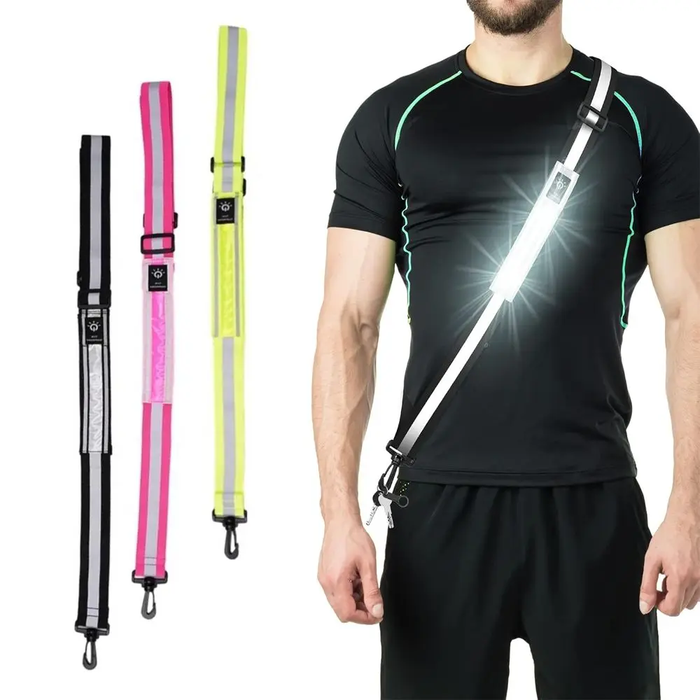 USB LED Reflective Belt Sash Adjustable Length Light Weight Running Belt Rechargeable Safety Light