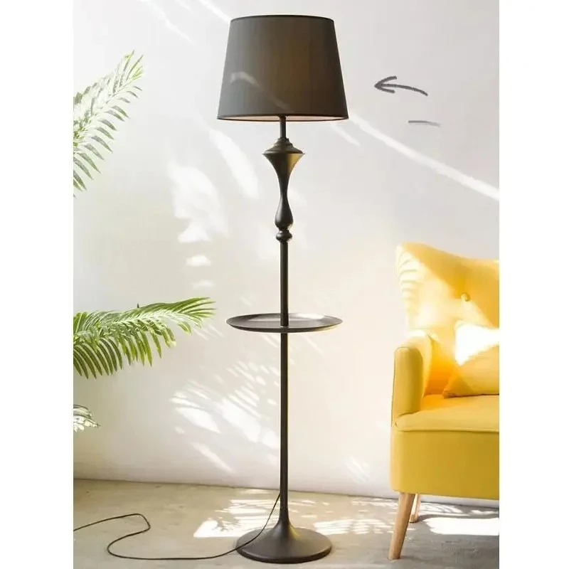 

wrought iron floor lamp with tray Simple bedroom fabric vertical floor lamp