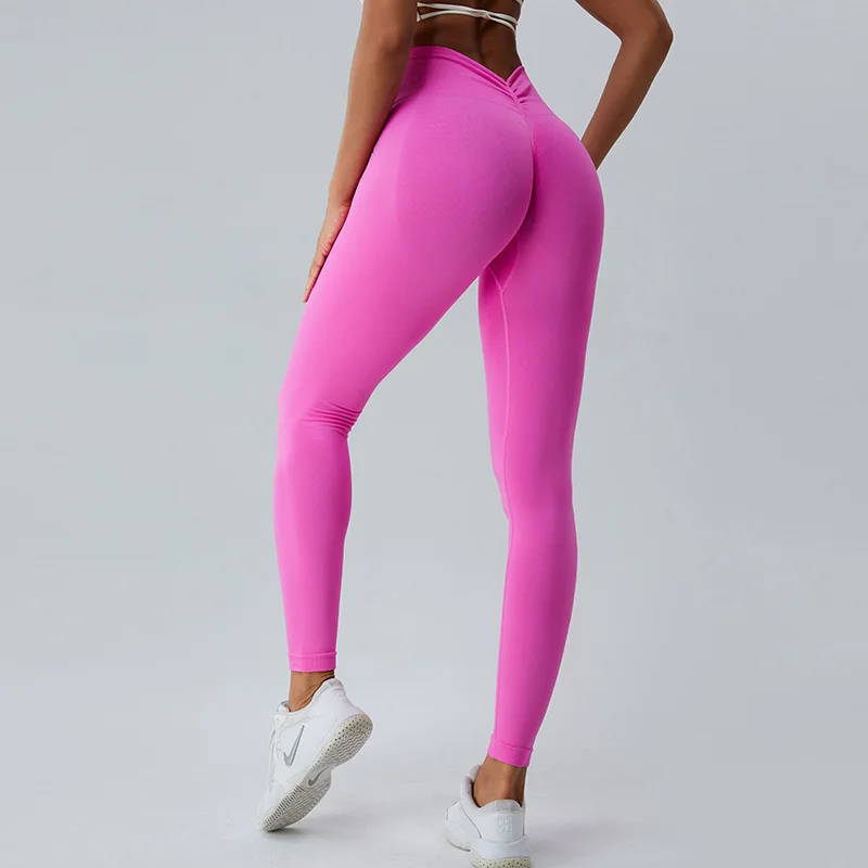 Seamless Peach Yoga Pants for Women In Europe and America V-Waist Hip Quick Drying Running and Fitness Pants