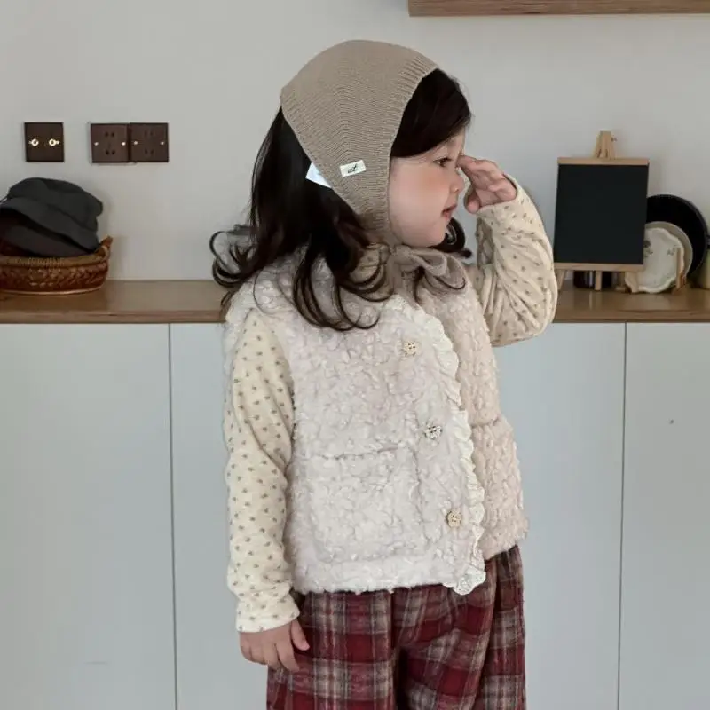 Infant Girls Fleece Vest Cardigan Plus Velvet Thick Toddler Warm Vest Jacket 2025 Winter New Baby Sleeveless Plush Vest Cute