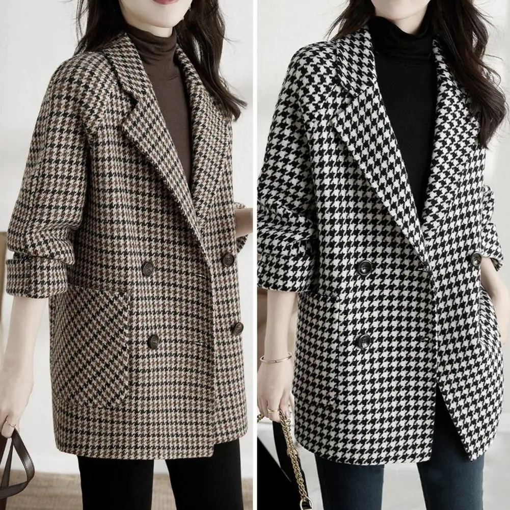 

Женское пальто с узором «гусиные лапки», классическая куртка с лацканами, женский твидовый пиджак с узором «гусиные лапки», винтажная куртка с лацканами и карманами на осень