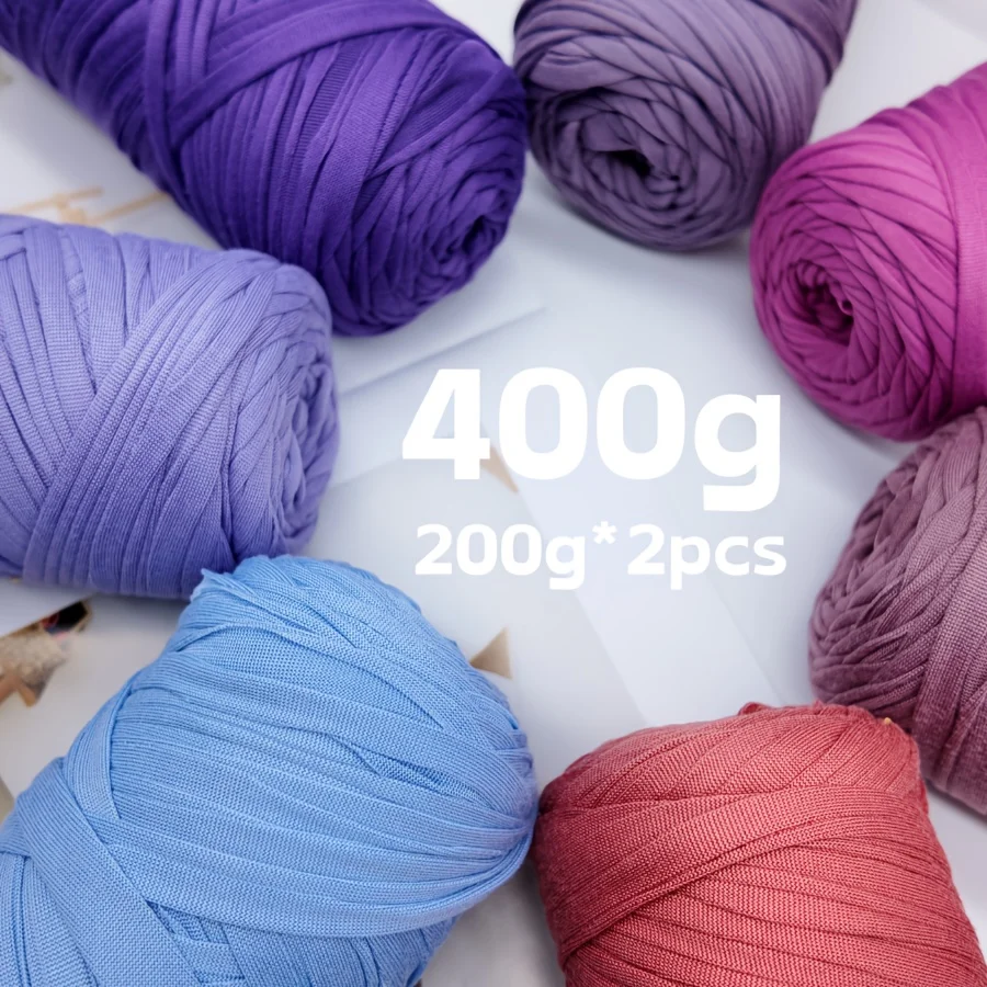 2 Stück 400g 200g*2 Hochwertiges T-Shirt-Stoffgarn, Dickes Handstrickgarn für Häkeln von Taschen/Körben/Teppichen, Heimdekoration – Detail 5