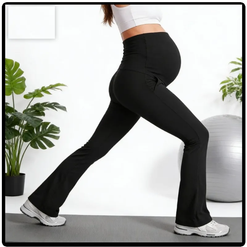 

Брюки для беременных с высокой талией, расклешенные, эластичные, с широкими штанинами, для йоги, комфортные, с поддержкой живота, облегающие