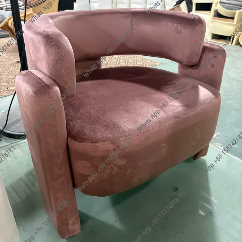 C68 Nordic Chaise Loung Frosted Velvet Accent Chairs Curved Backrest Solid Wood Frame High Density Sponge Living Room Single Sof