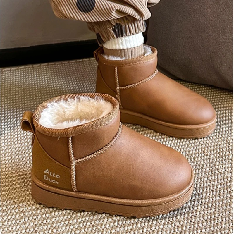 Children's Snow Boots 2-18 Years Old Brown Padded Warm Boys Girls Cotton Shoes Black Hundred Anti-skid Kids Short Winter Boots