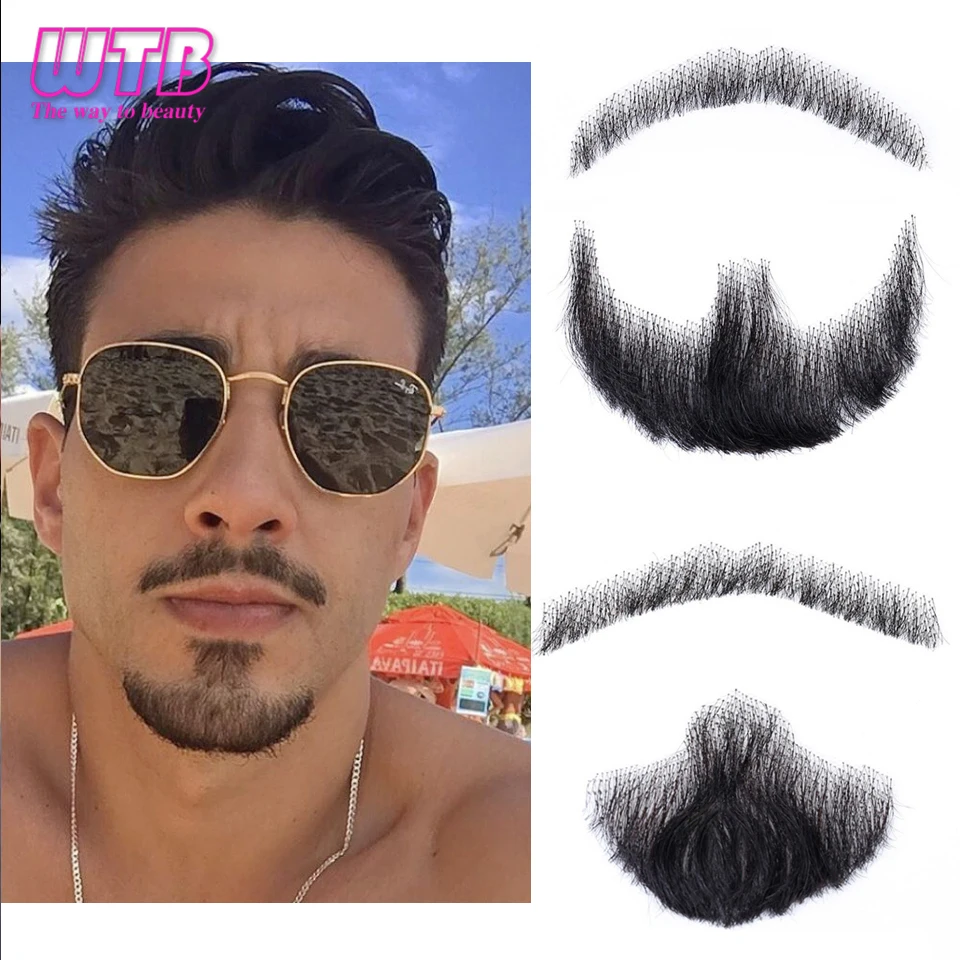 Synthetic Fake Beard Realistic Mustache Black Goatee Costume Facial Hair Invisible Lace False Beard for Halloween Cosplay Partie image 2