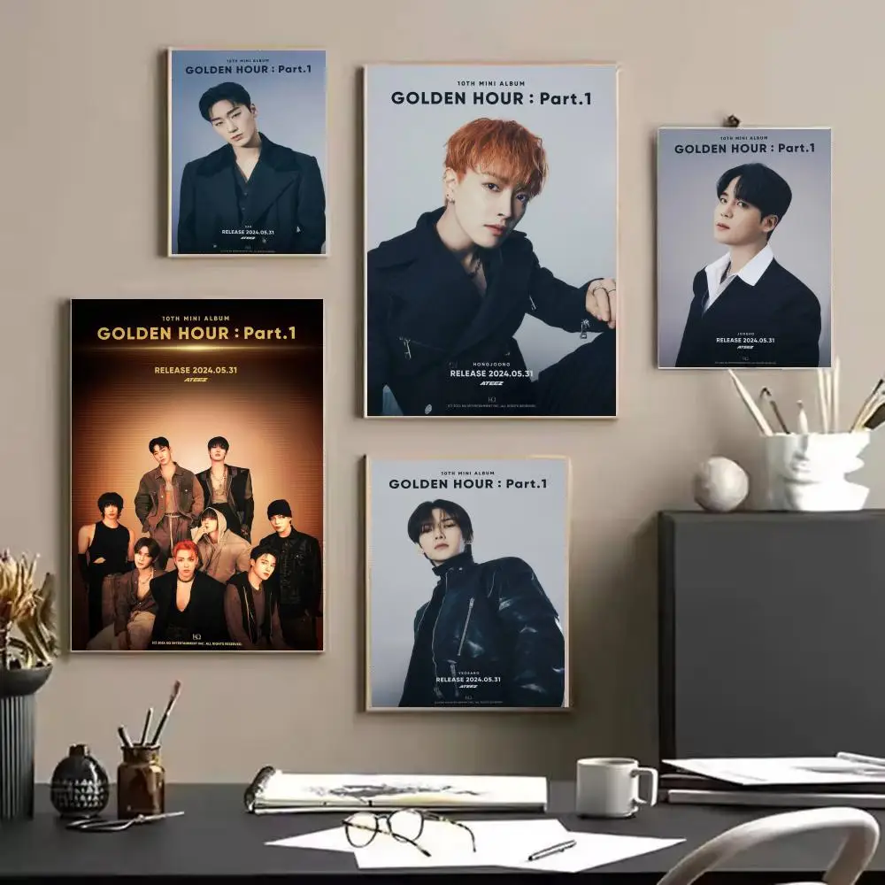 Korean Trends Kpop Band A-ATEEZ Poster Trendy Aesthetic Wall Art high-end Bedroom Home Cafe Decor