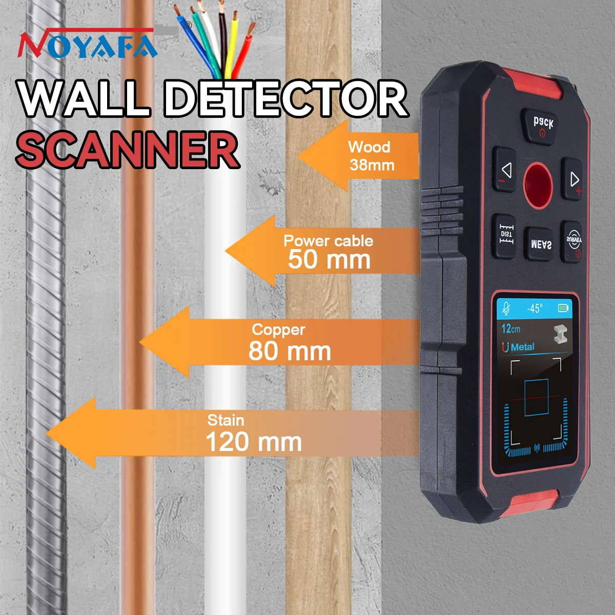 

NF-518S Industrial Metal Detectors Metal Detector AC Cable Metal Pipes Rebar Multifunctional Wall Detector With Positioning Hole