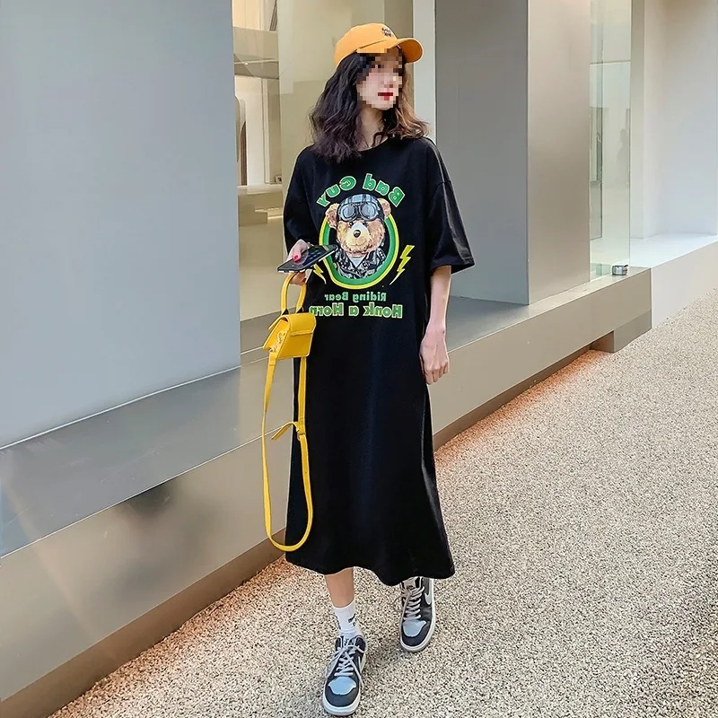 Ropa de mujer de talla grande 2025, camiseta informal de manga corta para mujeres embarazadas, productos europeos, vestido de algodón 200 de verano de alta calidad