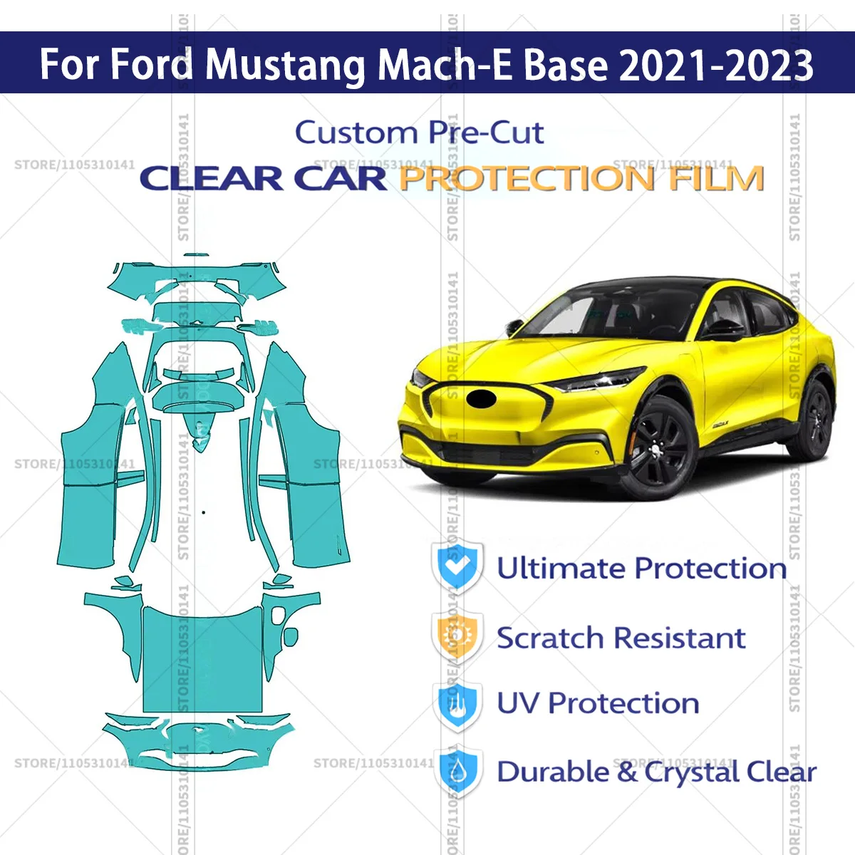 

Pre-Cut Paint Protection Film PPF Transparent Car Film Automotive PPF Full Vehicle For Ford Mustang Mach-E Base 2021-2023