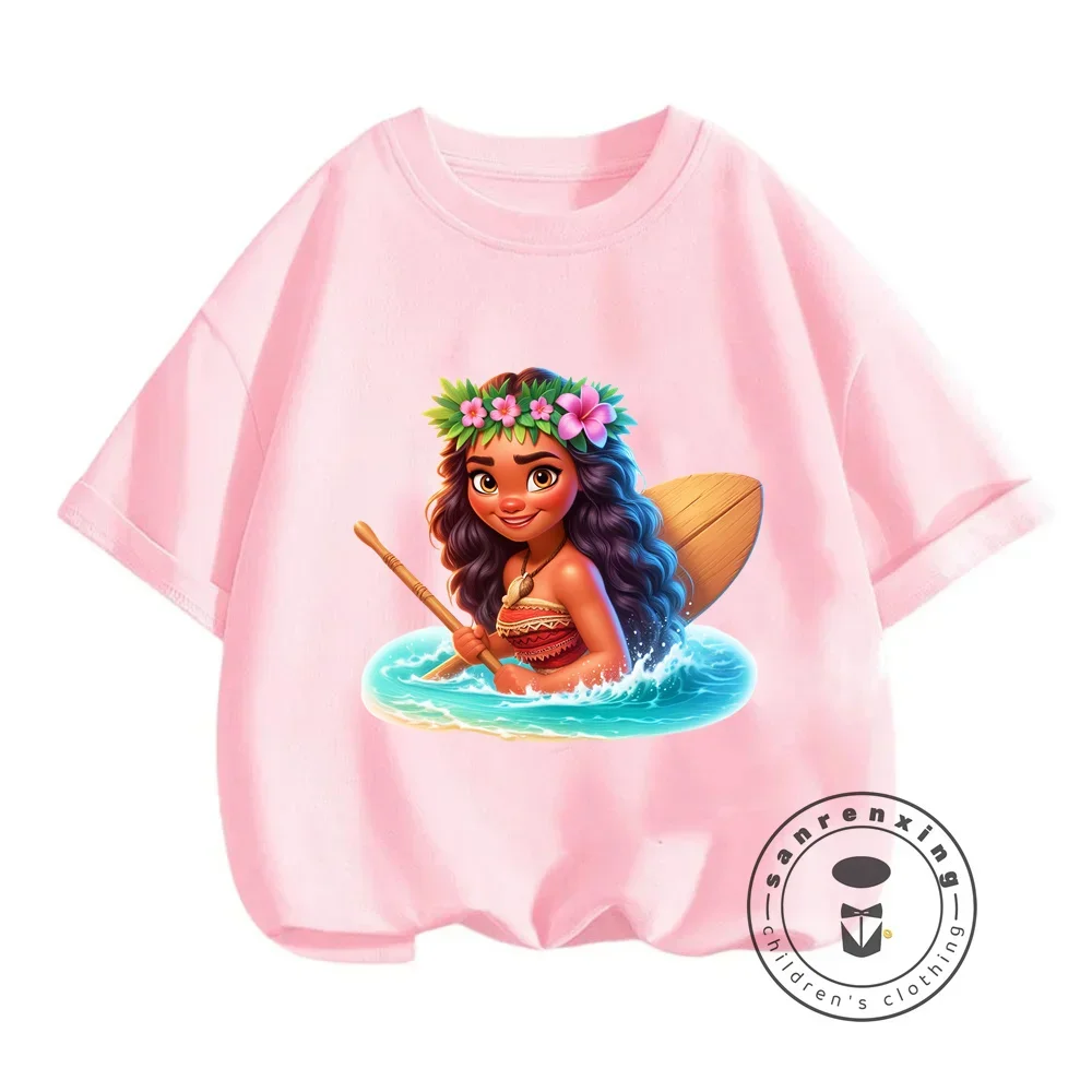 Boys' and Girls' Summer Streetwear Disney Moana Prints on T-shirts Fashionably Cute Oceanic Prints Soft O-neck for Children