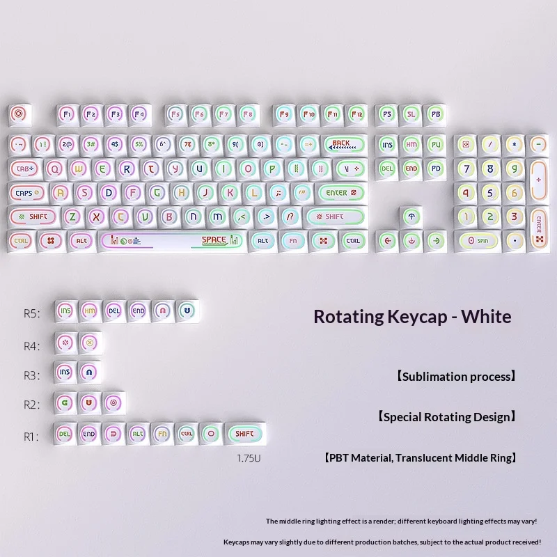 Keycap White PBT Luminous Small Set 0EM Height 125 Key Heat Sublimation Transparent