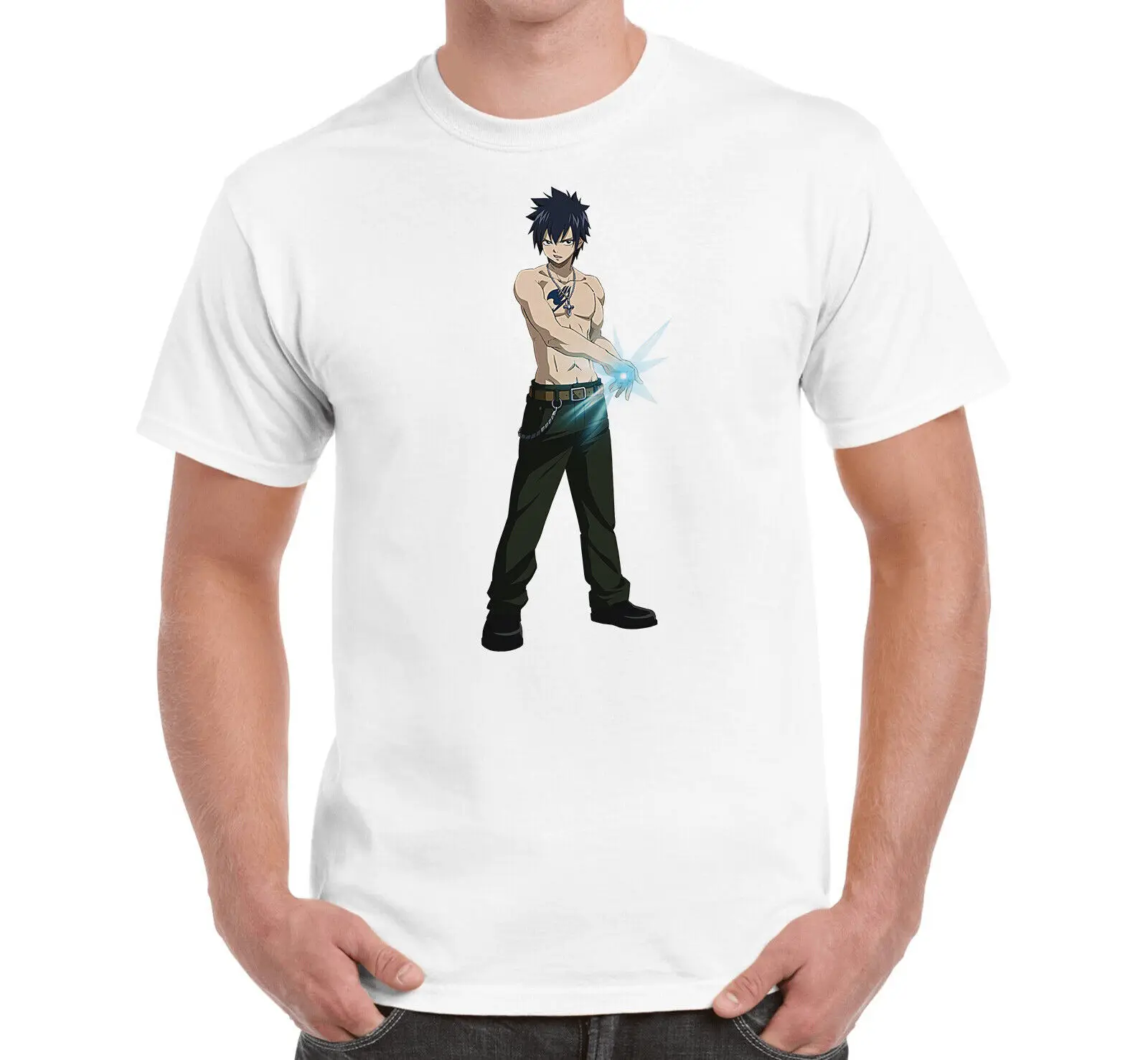 Fairy Tail Gray Fullbuster Casting Spell Anime Manga White Cotton Men'S T Shirt