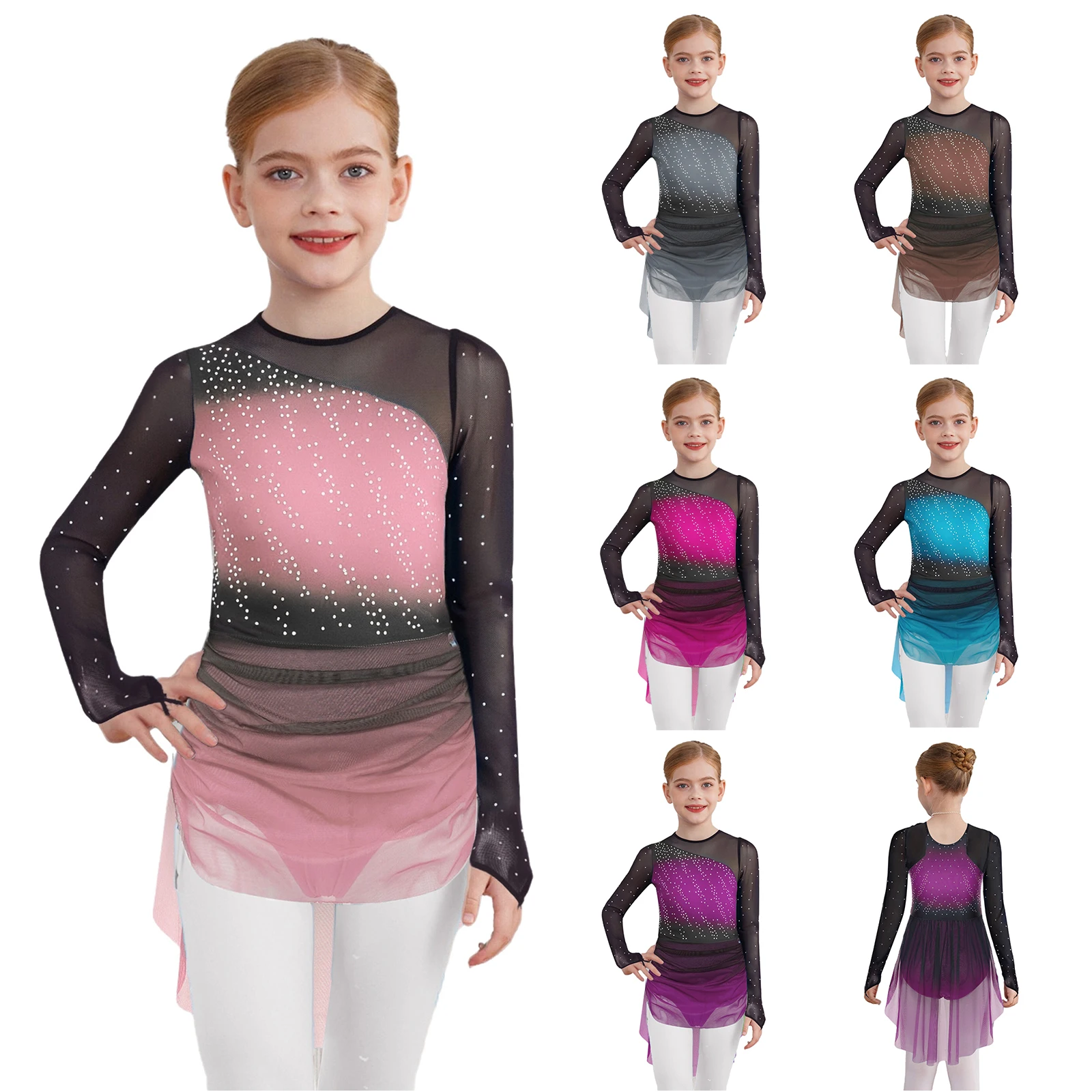 

Radiant Lyrical Dance Dress for Girls with Sheer Mesh And Gradient Color Design Perfect for Ballet Figure Skating Performance