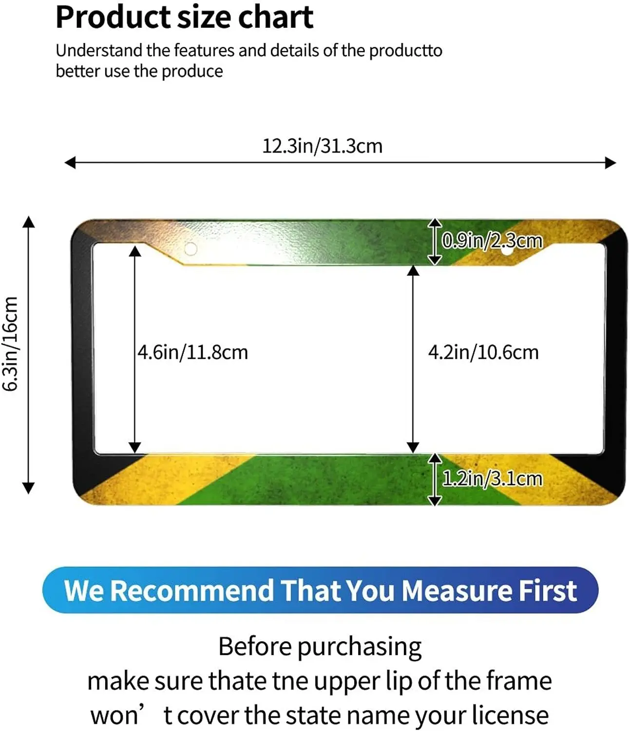 Retro Jamaica License Plate Frame 2 Pcs Auto Tag Frames Old Vintage Jamaican Flag License Plates Decorative Car License Plates