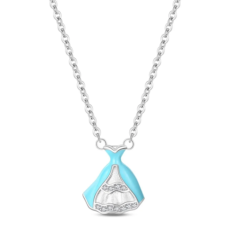Original 925 Sterling Silver Princess Dress Exquisite Necklace Sparkling CZ Zircon For Women Girls Birthday Pretty Jewelry Gifts