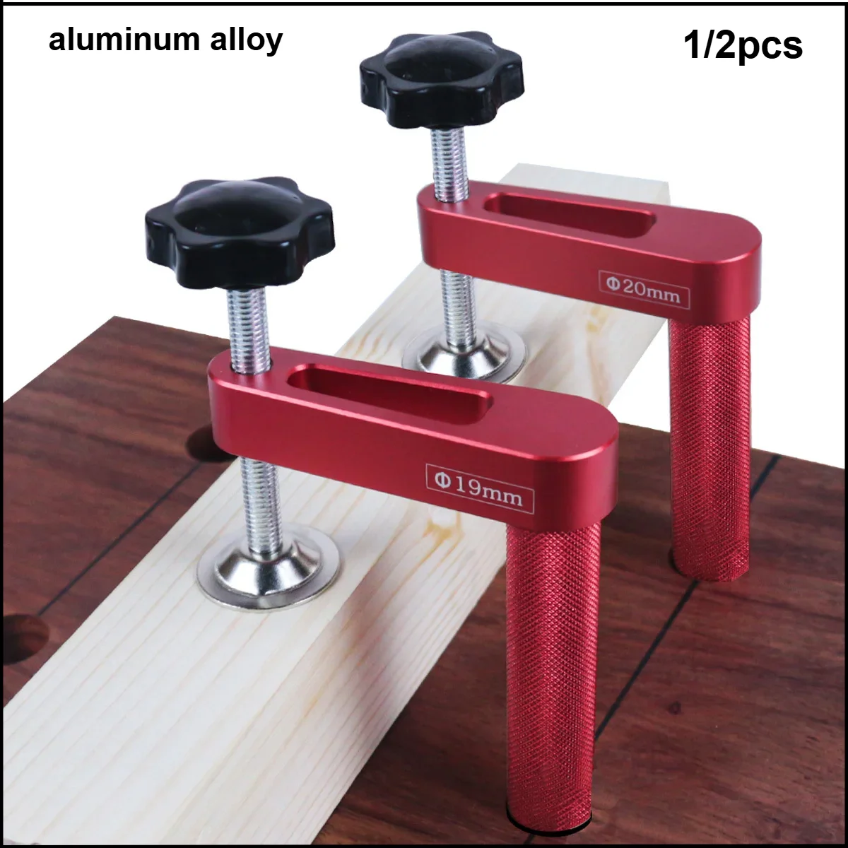 

1/2pcs 19mm/20mm Dog Hole Clamp Woodworking Benchtop Bench Dog Clamp Aluminum Alloy (3/4in And 0.79in) Fixed Clip
