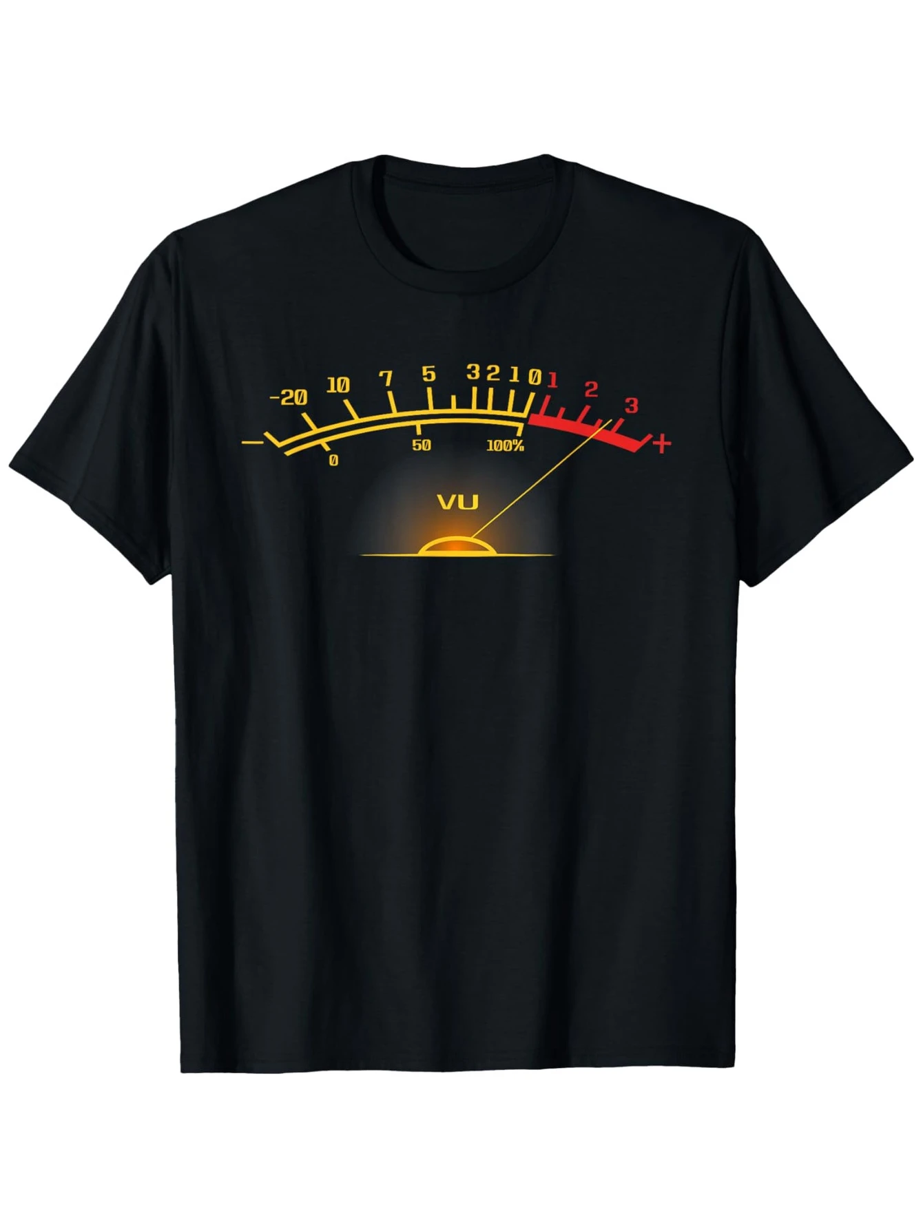 Retro VU Meter Music Lover T-Shirt - Vintage Audio Engineer with 0-100dB Volume Scale & VU Graph