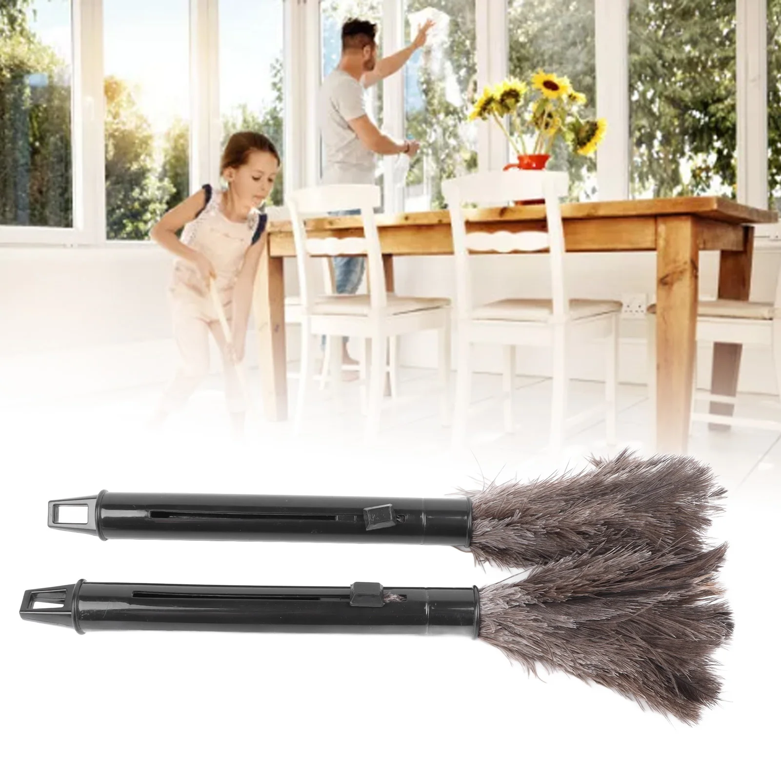 2Pcs Retractable Feather Duster Ostrich Feathers Duster with Long Handle for Home Cleaning for Household Cleaning Dust Tools