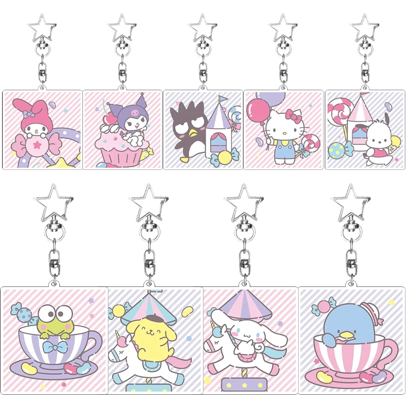 

Kawaii аниме «Hello Kitty Cinnamoroll Pochacco My Melody», парк развлечений, милый акриловый брелок, женский кулон, аксессуары, очаровательная игрушка