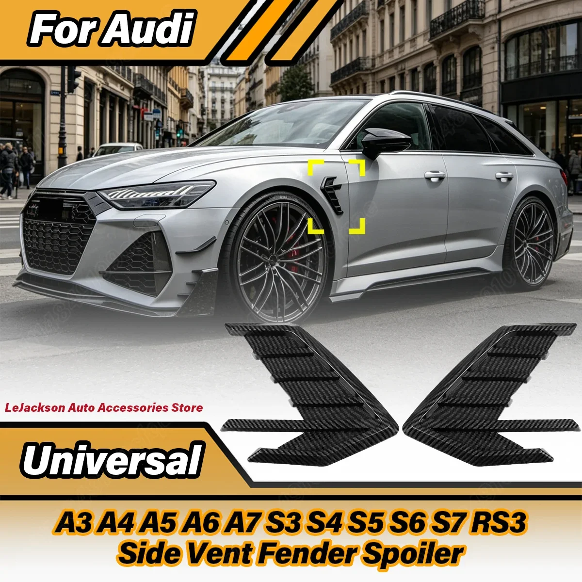For Audi A3 A4 A5 A6 A7 S3 S4 S5 S6 S7 RS3 Universal Automobile Side Vent Fender Spoiler Body Decorate Modification Kit