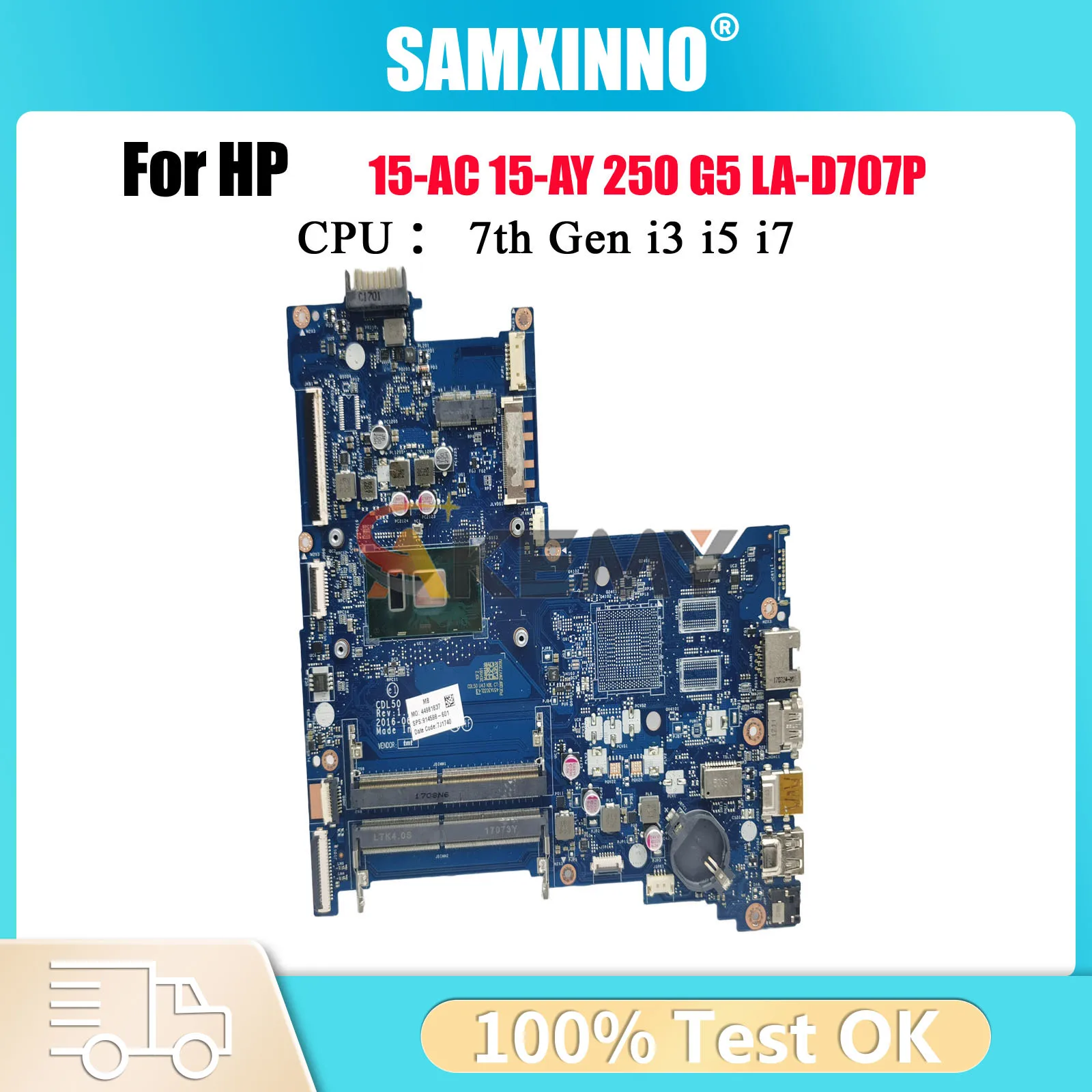 

LA-D707P Материнская плата для ноутбука HP Pavilion 15-AY с процессором i3 i5 i7 7-го поколения UMA 914598-601 914598-001 100% полностью протестирована