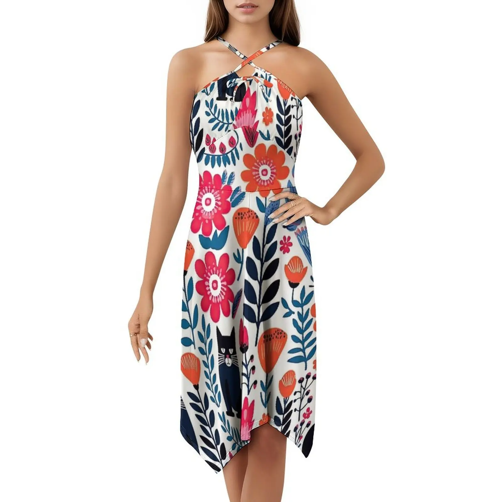 القطط النابضة بالحياة أوراق الزهور أنماط الأزهار بوهو شيك فستان أنيق موضة شاطئ حفل زفاف ثوب Wonderof زهرة خفيفة #5