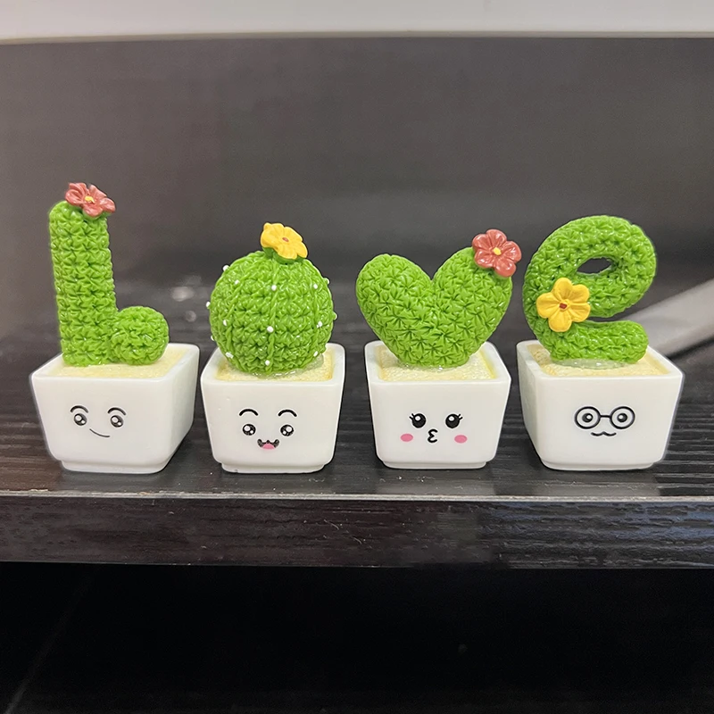 4Pcs Mini Resin Simulation Cactus Miniatures Cactus Flower Pot Plants Desktop Ornament Accessories Home Decor Micro Garden