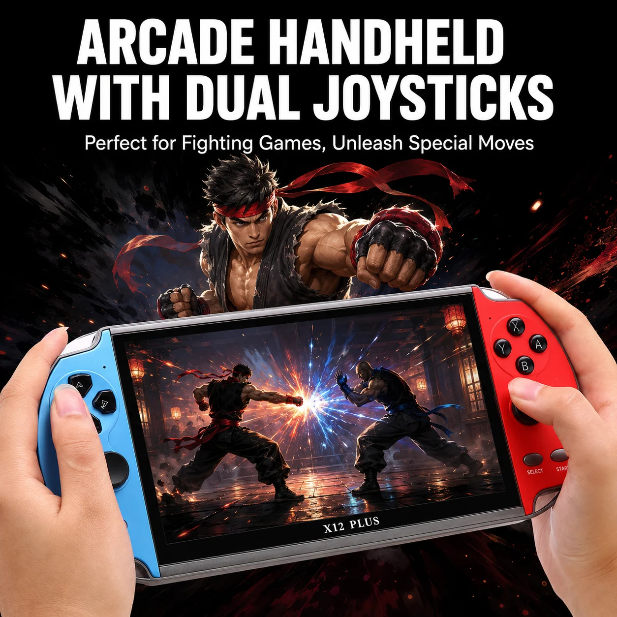 Budget X12 Plus Retro Handheld Game Console 7 Inch Large HD Screen Plug and Play