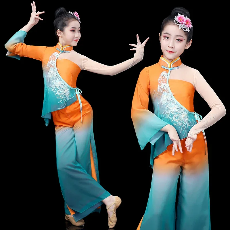 Children's Yangge costumes, stage performances, fan dance sets, modern dance costumes for girls