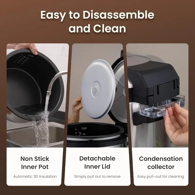 Cuociriso commerciale e scaldavivande con coperchio incernierato, pentola interna antiaderente, esterno in acciaio inossidabile