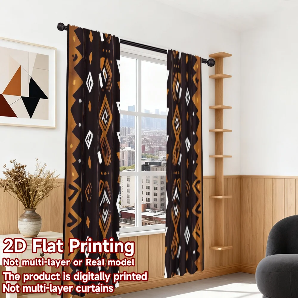 

2D flat printing 2pcs Party Curtains Halloween Tribal Geometric(1) Digital Printed Polyester Drapes Party Decorations for Home