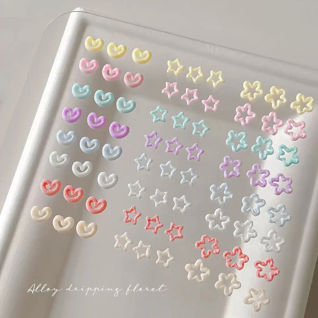 2026 New Macaron Color Sugar Love Heart Star Nail Charms, Cartoon Hollow Resin DIY Nail Decorations