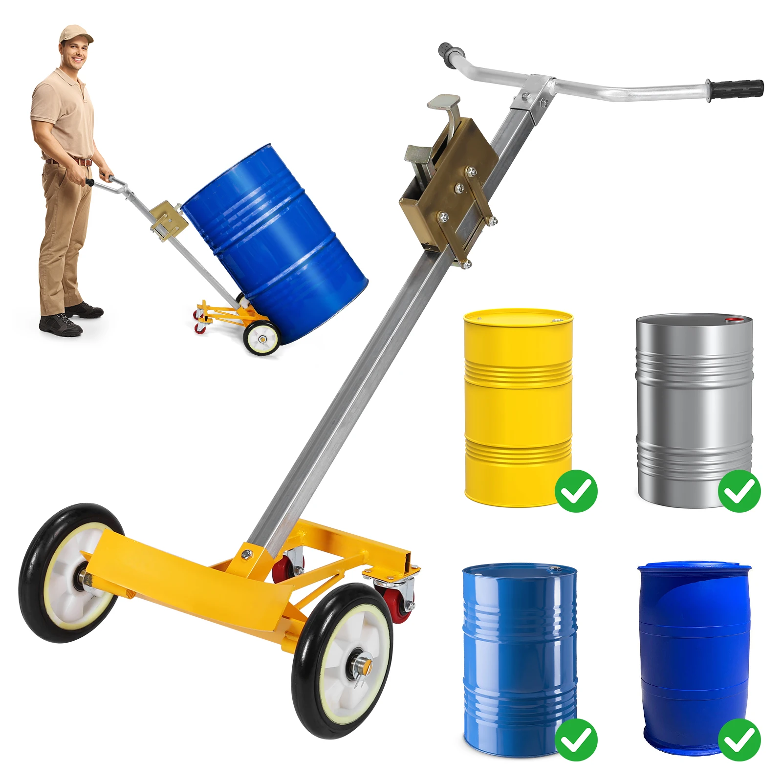 شاحنة يدوية قابلة للطي سعة 55 جالون دوللي 1000 رطل سعة تحميل برميل دوللي عربة طبل العلبة لسهولة النقل والتعامل مع آمن