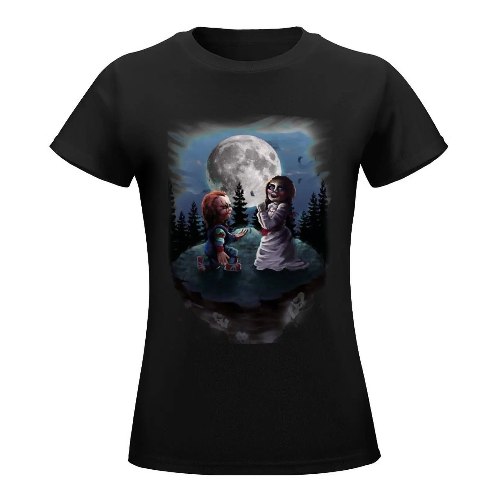 Chucky vs annabelle t-shirt para as mulheres, top engraçado manga curta, ariat camisas para o verão