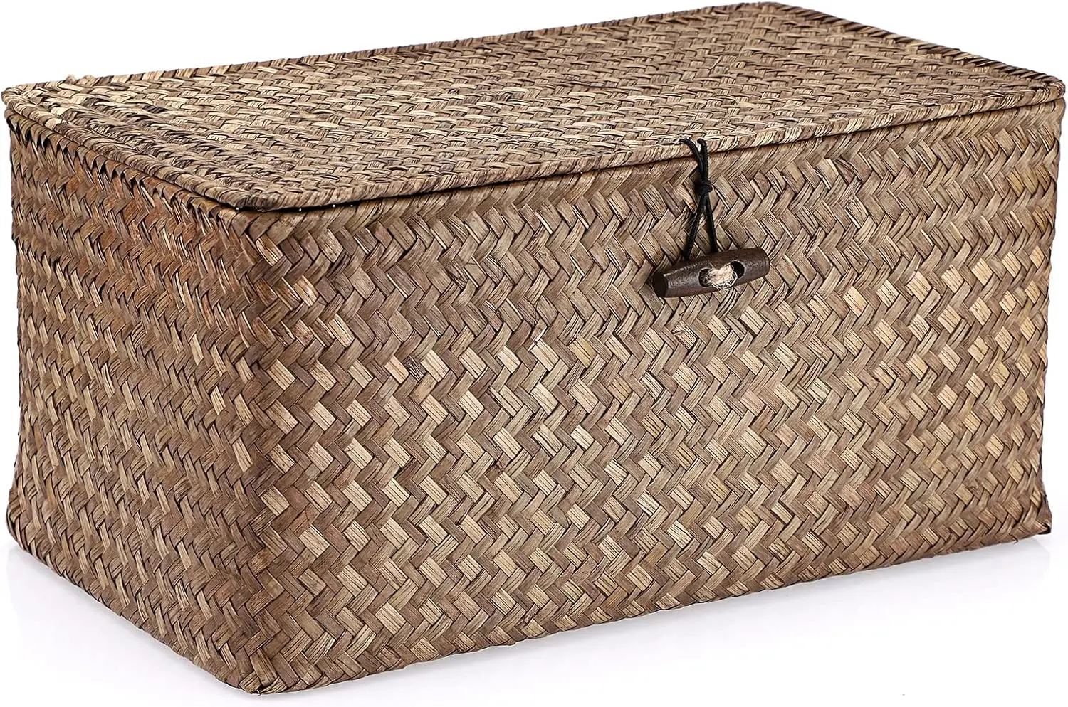 

Wicker Shelf Baskets Bin with Lid, Handwoven Seagrass Basket Storage Bins Rectangular Household Basket Boxes for Shelf Wardro