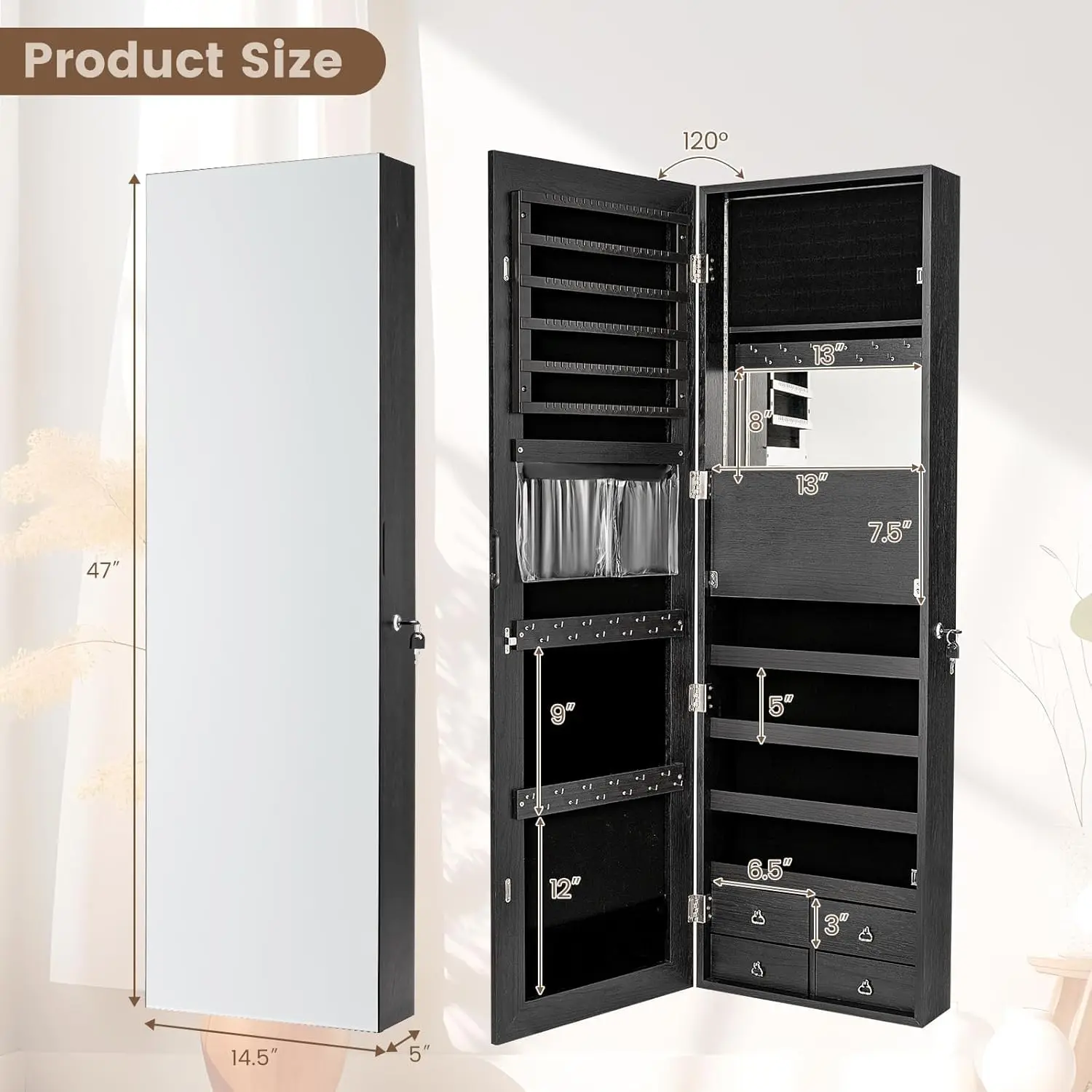 47-Zoll-LED-Schmuckschrank, Sp – Full Length Mirror Jewelry Armoire Bewertung und Preis