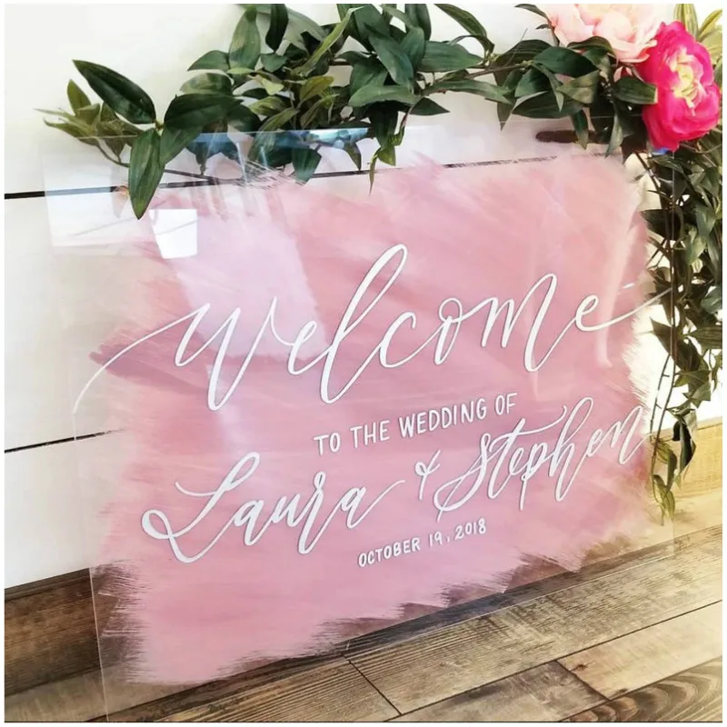 

Clear Acrylic Wedding Welcome Sign Board Welcome Signs Wedding Decor Custom Plexiglass Brush Background Wedding Entrance Sign