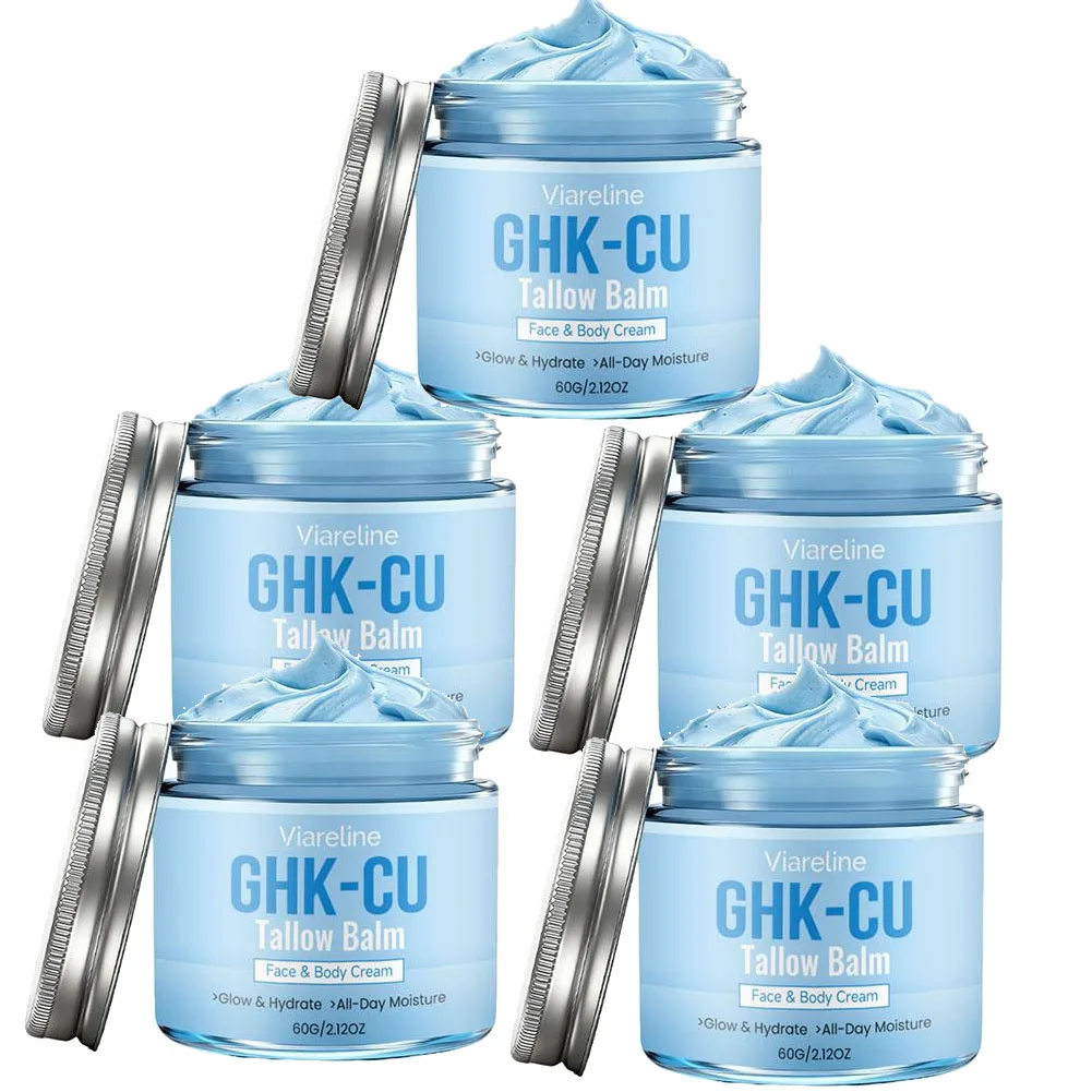 GHK-Cu Copper Peptide Tallow Balm Face Body Moisturizer, Anti Aging Blue Cream with Manuka Honey for Mature Dry Sensitive Skin