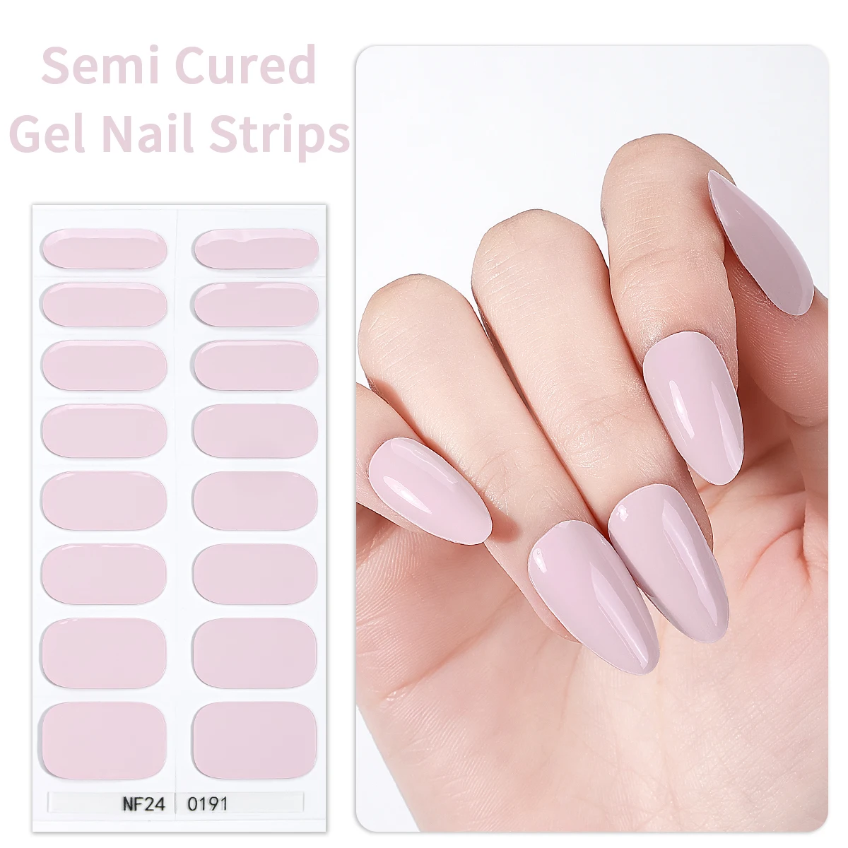 

16Tips Nude Pink Semi Cured Gel Nail Strips Simple Solid Color Gel Nail Sticker Long-Lasting Gel Nail Wraps DIY Manicure Decor